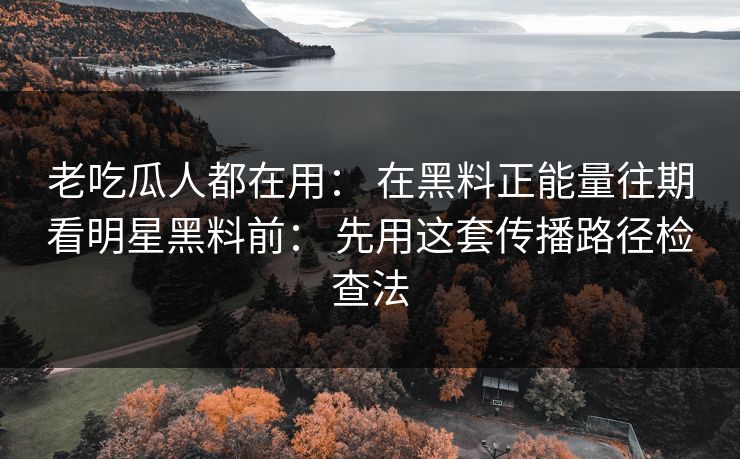 老吃瓜人都在用： 在黑料正能量往期看明星黑料前： 先用这套传播路径检查法
