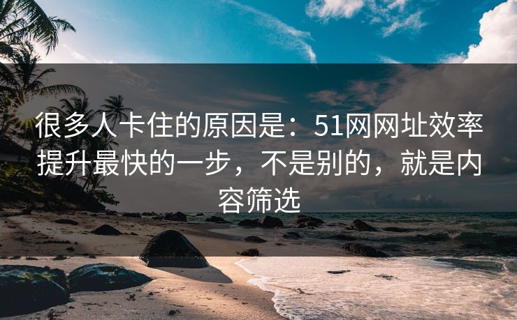 很多人卡住的原因是：51网网址效率提升最快的一步，不是别的，就是内容筛选